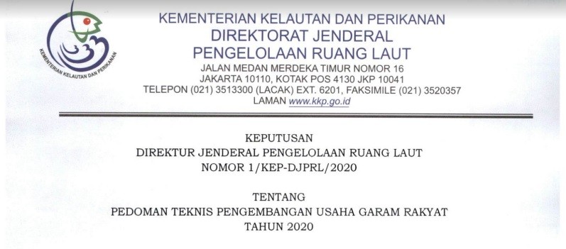 Keputusan Direktorat Jenderal Pengelolaan Ruang Laut Nomor 1/KEP-DJPRL/2020 Tentang Pedoman Teknis P